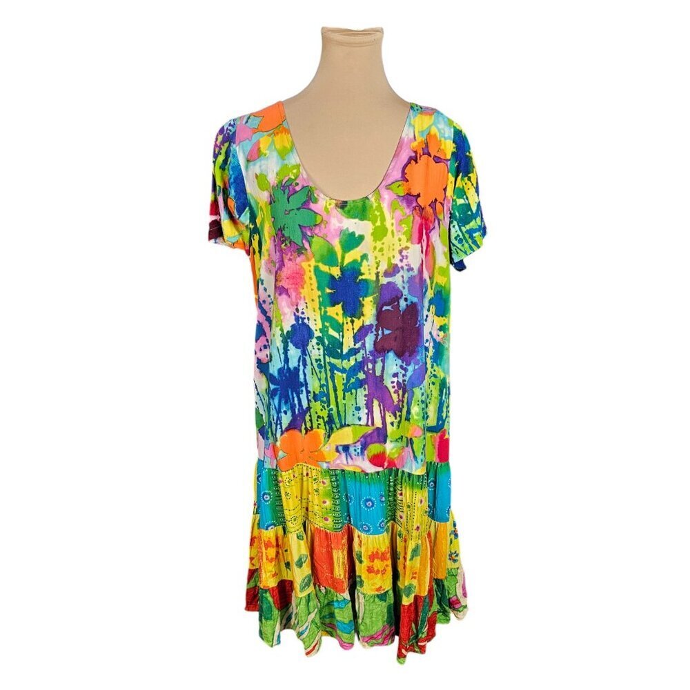 Vintage Jams World Tie-Dye Ruffle Hem Mini Dress Sz L
